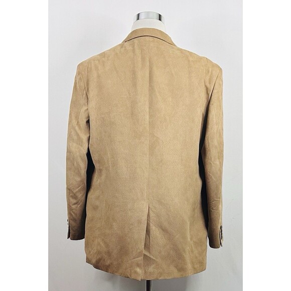 Chaps 44L Sport Coat Sueded Polyester Beige Floral Lining Two Button Vented - Picture 6 of 8